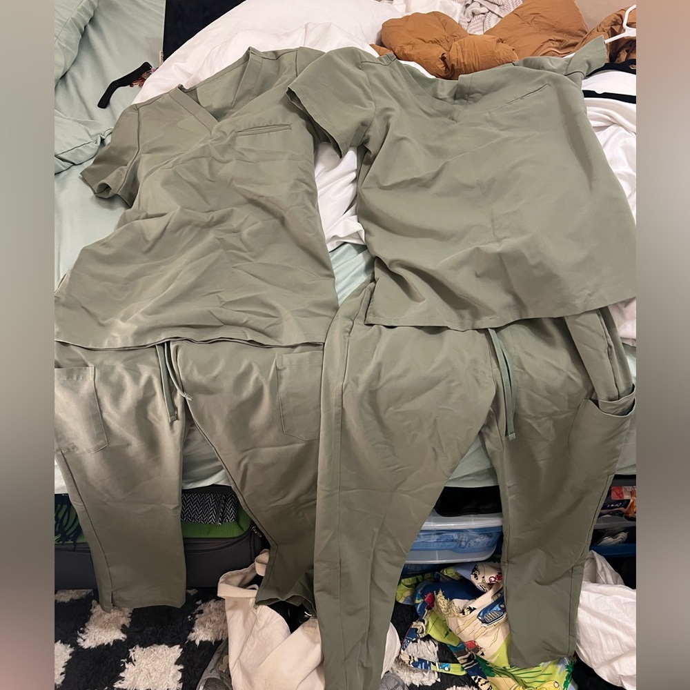 Sage green mandala scrubs gently used XS set